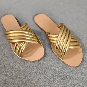 RAYE Ziggy‎ Slide Sandals in Metallic Gold Women's Size 8.5 xrevolve Twist Wrap